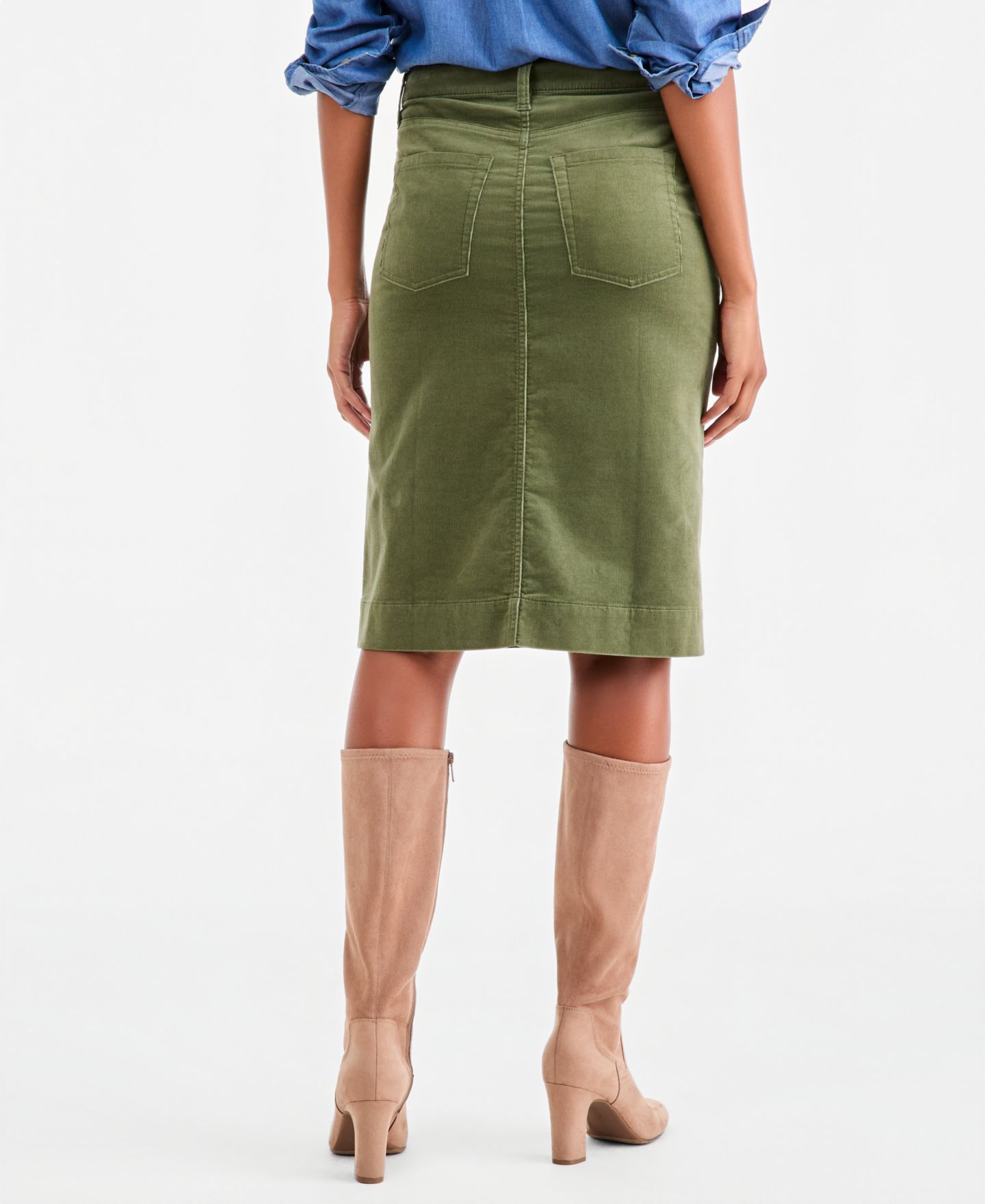 Женская юбка Style & Co High-Rise Corduroy Midi, цвет: Зелёный — фото 2