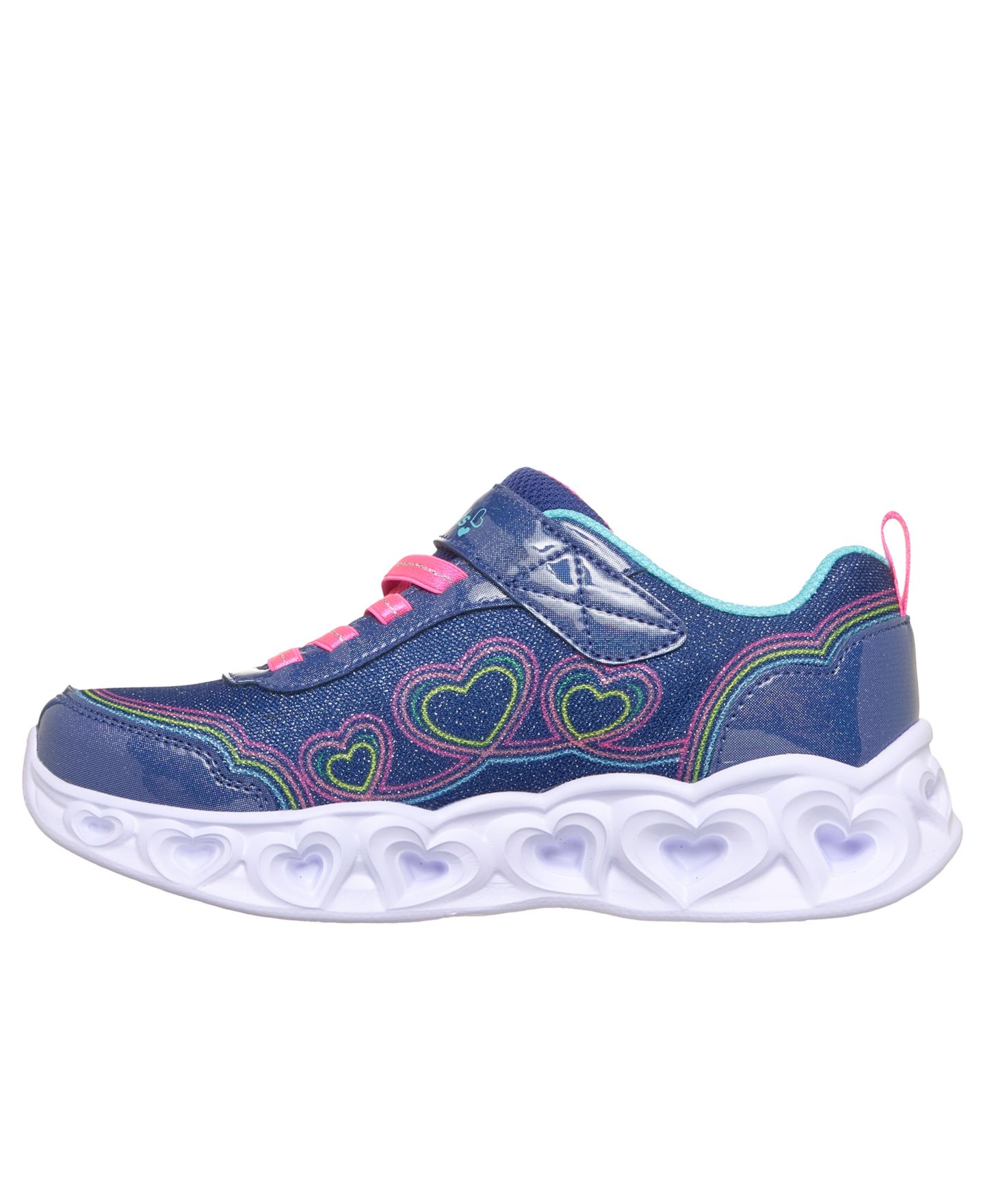Детские кроссовки Skechers Heart Lights - Bubble Love со светодиодами, без шнуровки, цвет: Тёмно-синий / Разноцветный — фото 3