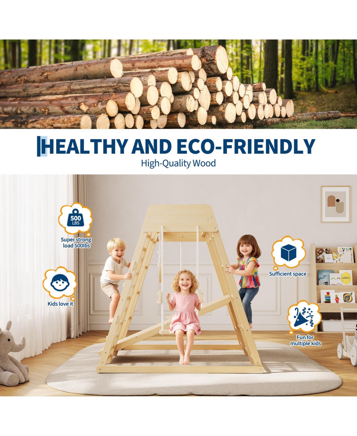 homfan 6 in 1 Wooden Indoor Jungle Gym