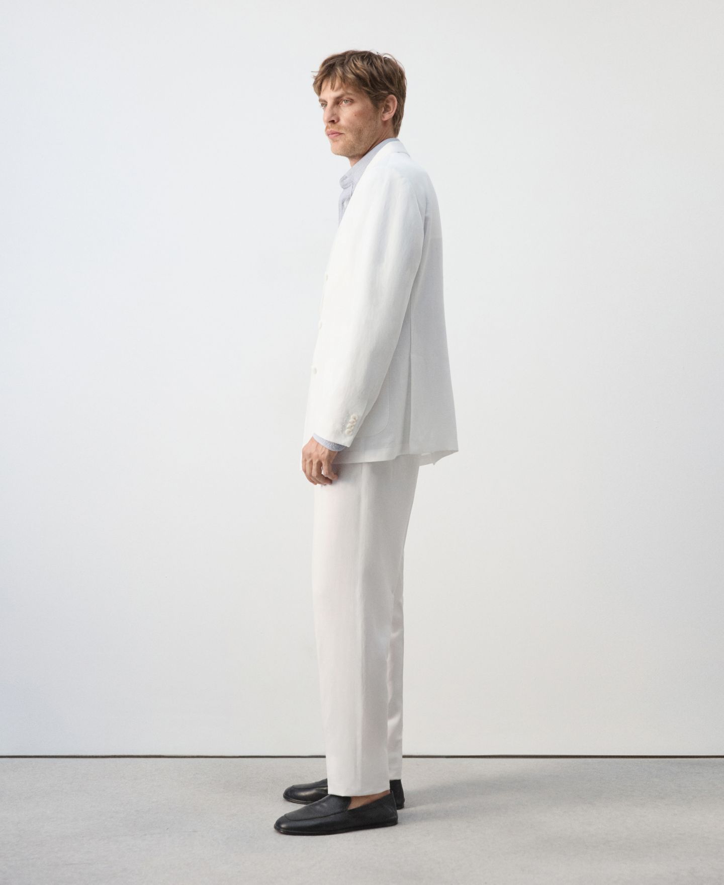 Мужской пиджак MANGO Linen Lyocell Double-Breasted Suit, цвет: Белый — фото 4