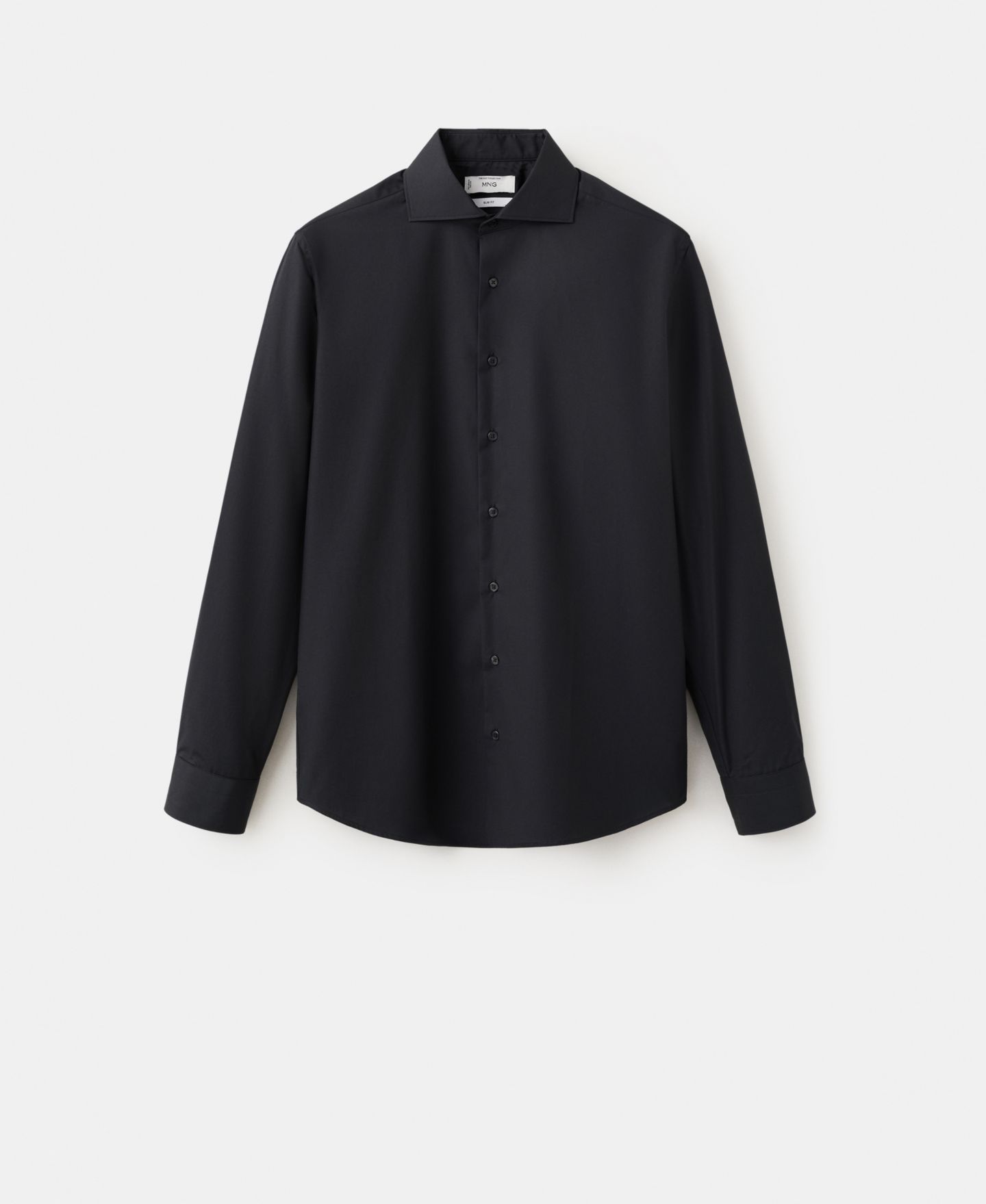 Мужская рубашка MANGO Slim-Fit Cotton Poplin Dress Shirt, цвет: Чёрный — фото 2