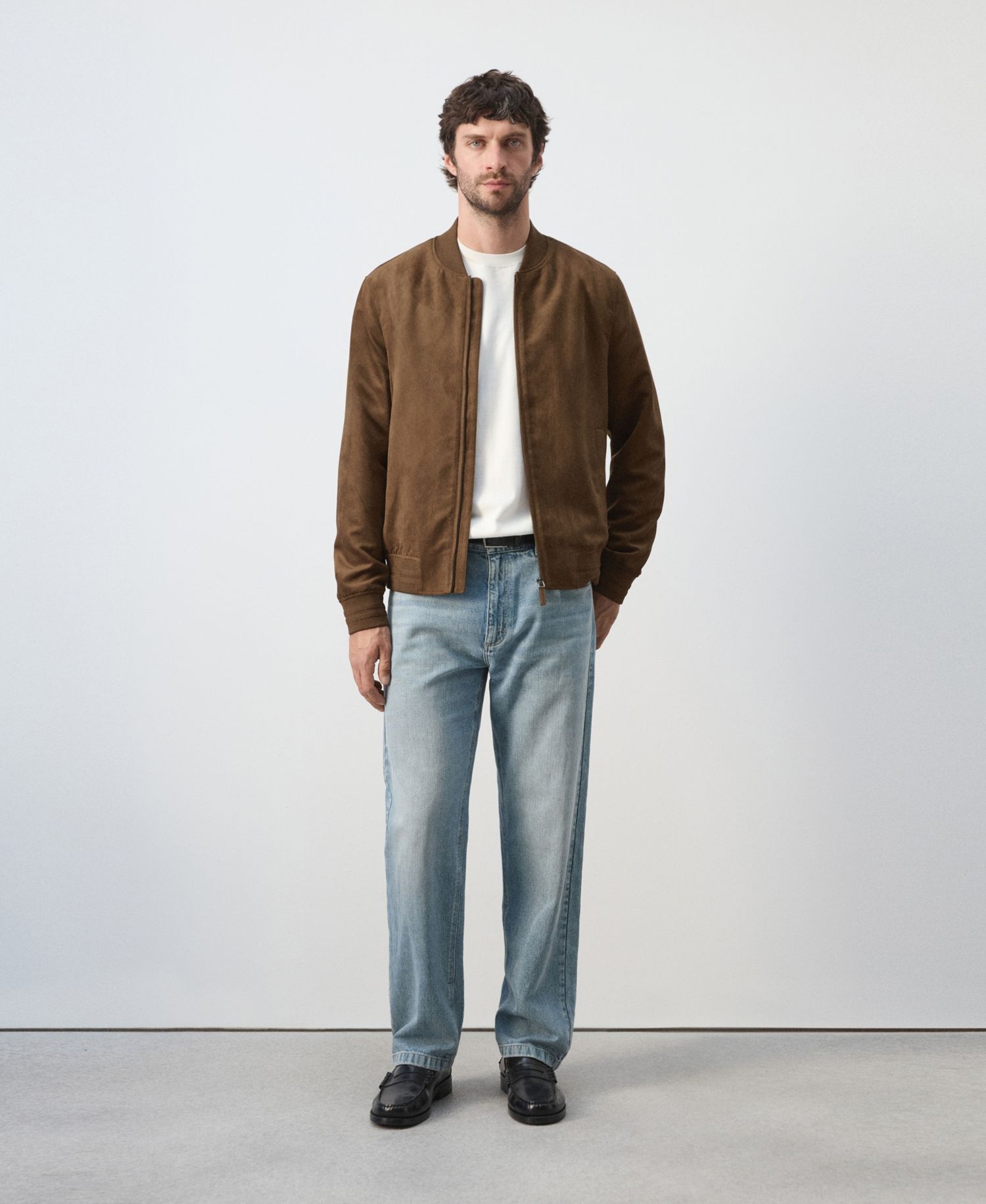 Men's Suede-Effect Bomber Jacket