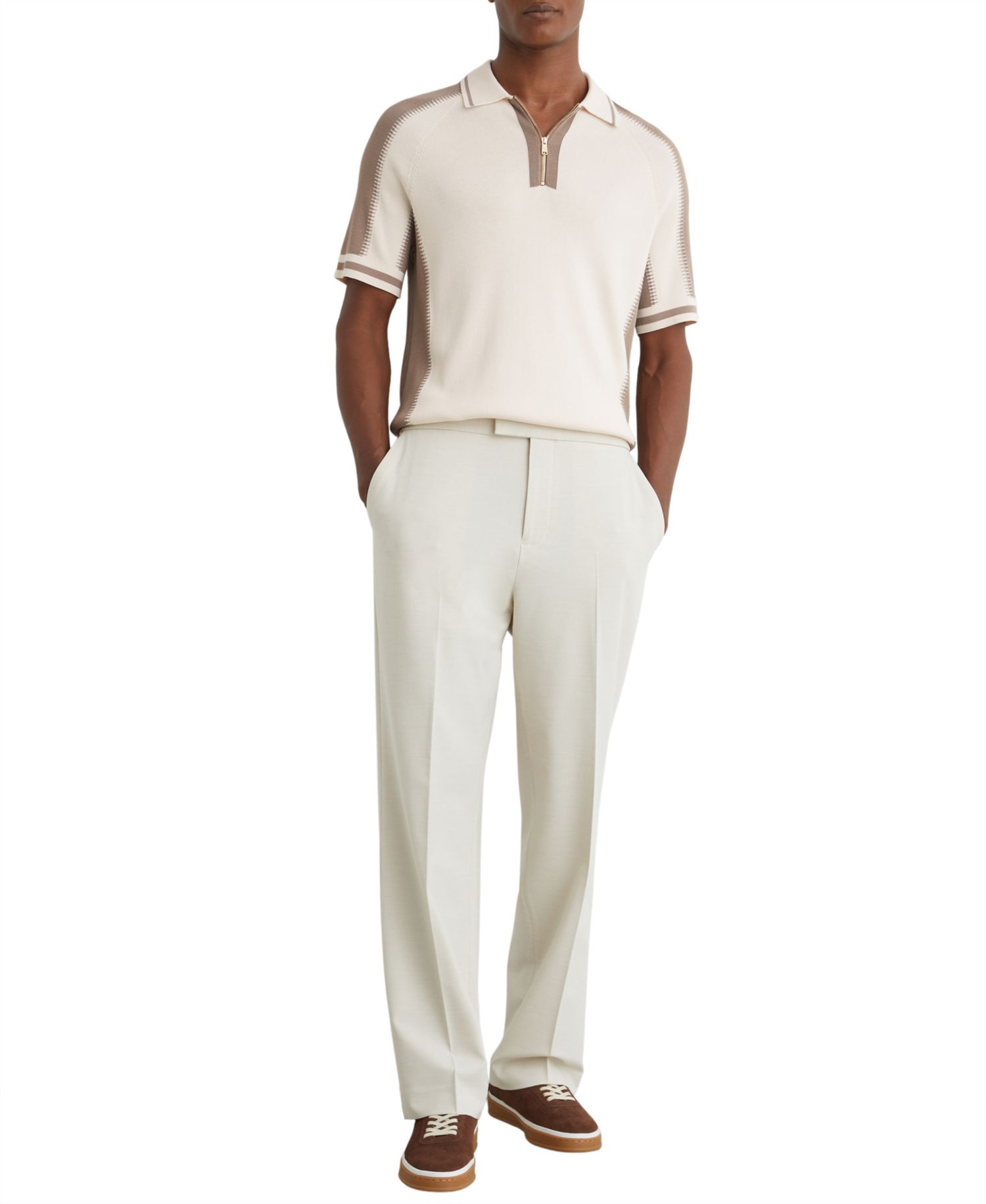 Men's Elmers Colour-Block Half-Zip Knitted Polo Shirt