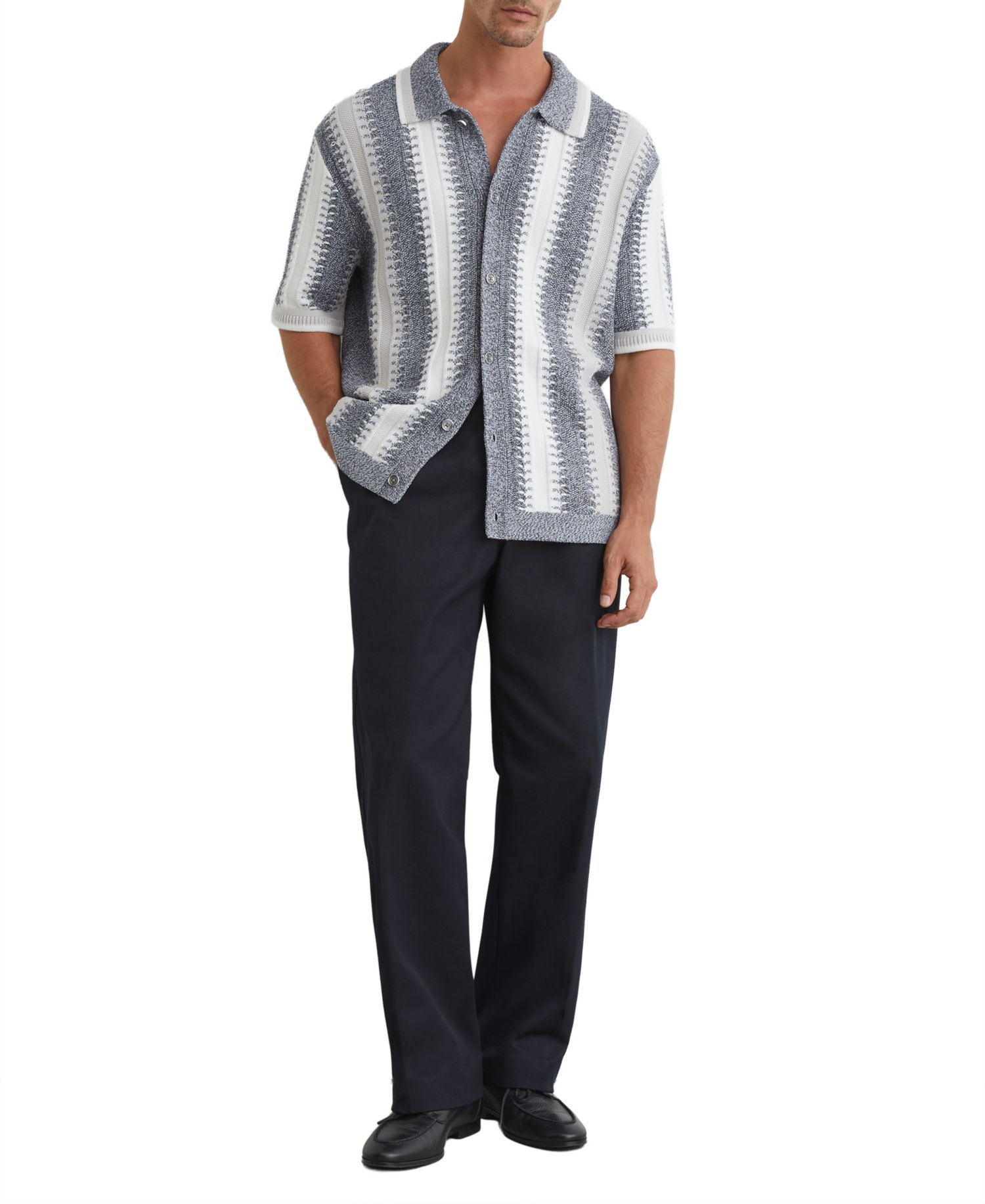 Men's Dale Stitch-Detail Stripe Knitted Shirt with Cotton