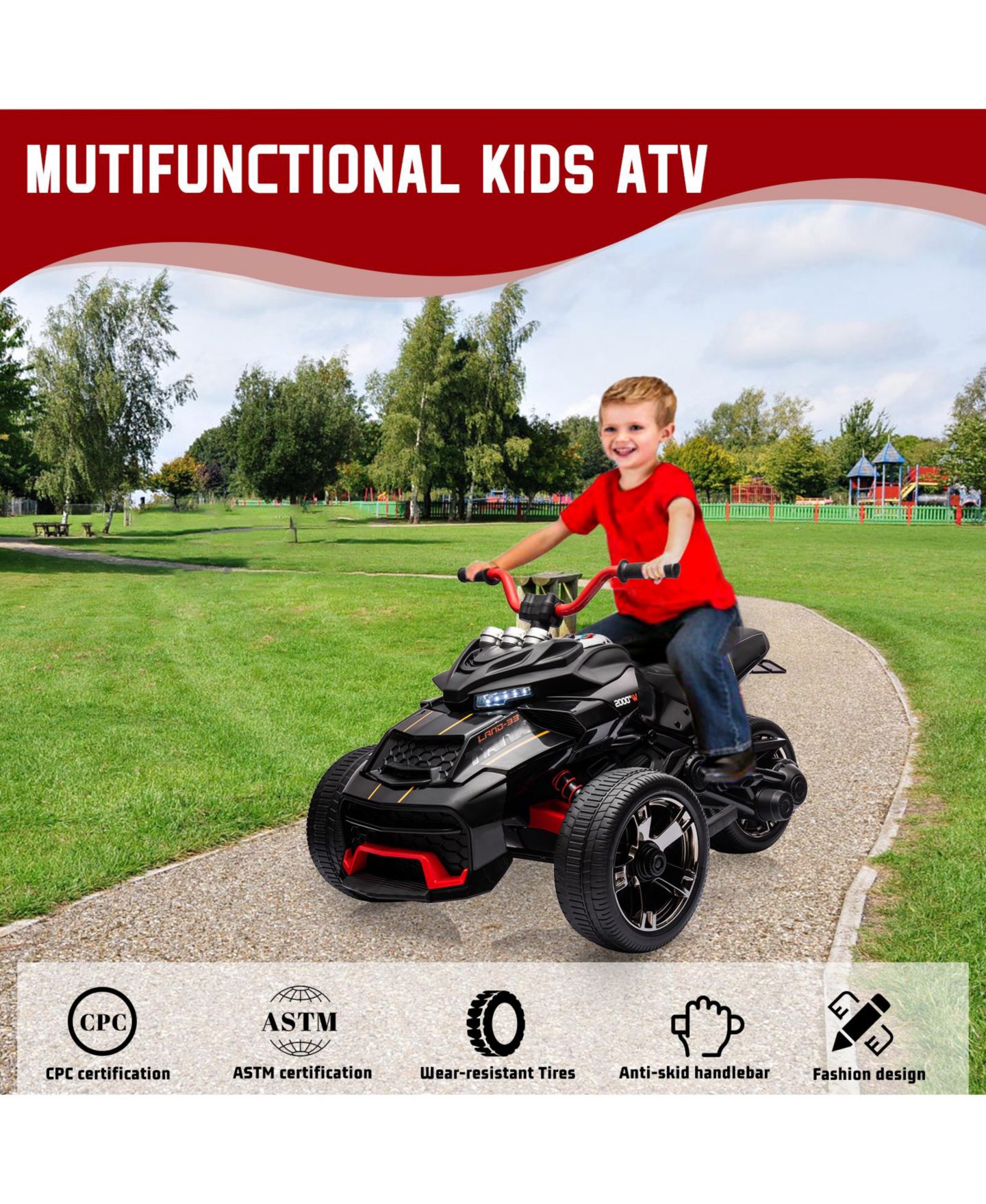 Детская игрушка homfan Powerful 12V 3-Wheel Electric ATV Motorcycle with Remote Control, 66 lbs Capacity, Ages 3+, цвет: Чёрный — фото 4