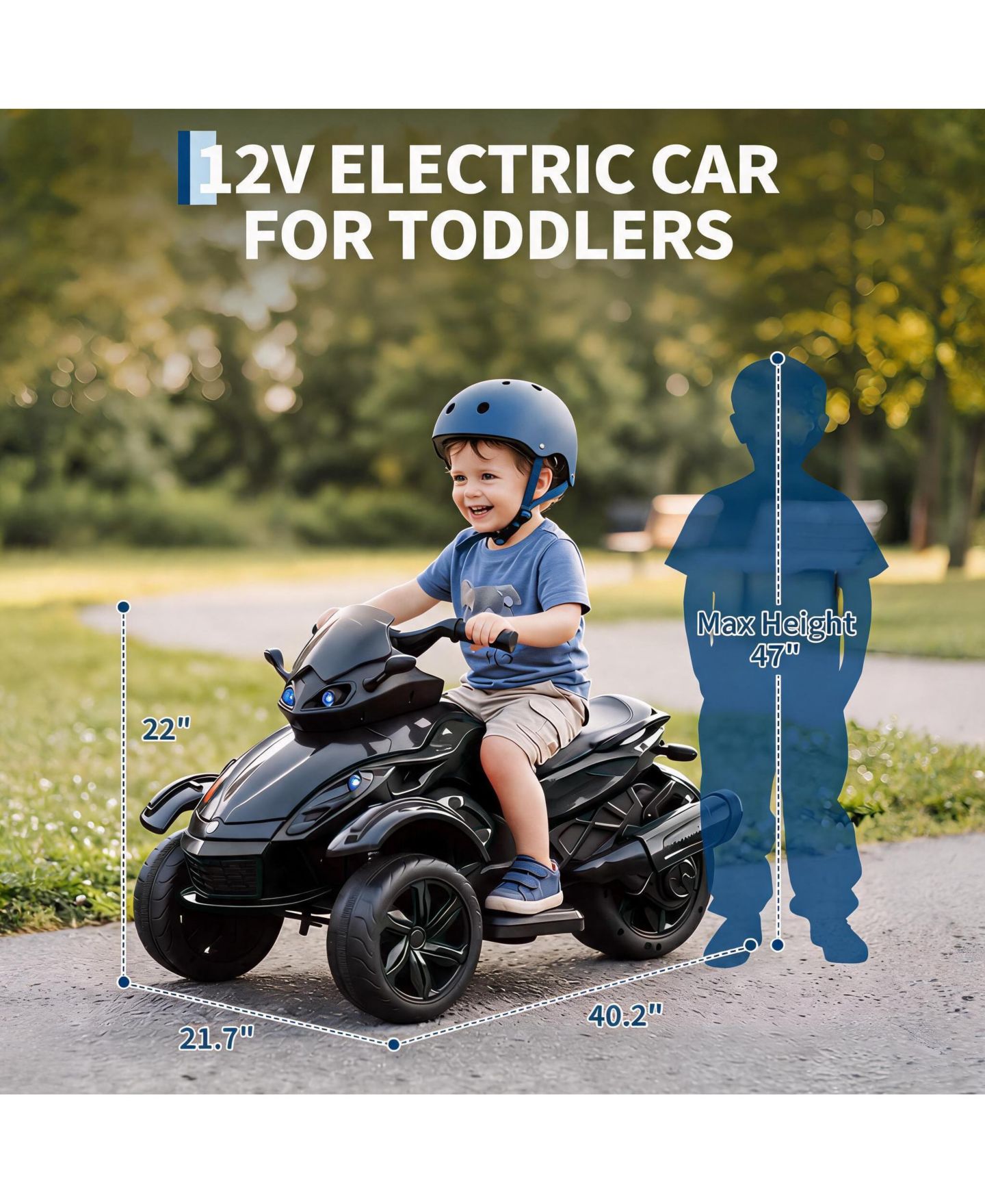 Детская игрушка homfan Dual Motor Electric Ride-On Car with Music and Colorful Lights, 66 lb. Capacity, Ages 3-6, цвет: Чёрный — фото 2