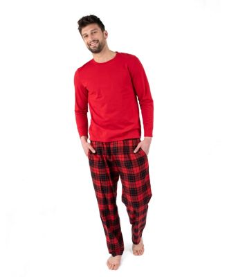 Men's Two piece Cotton Top and Flannel Pants Pajama Set