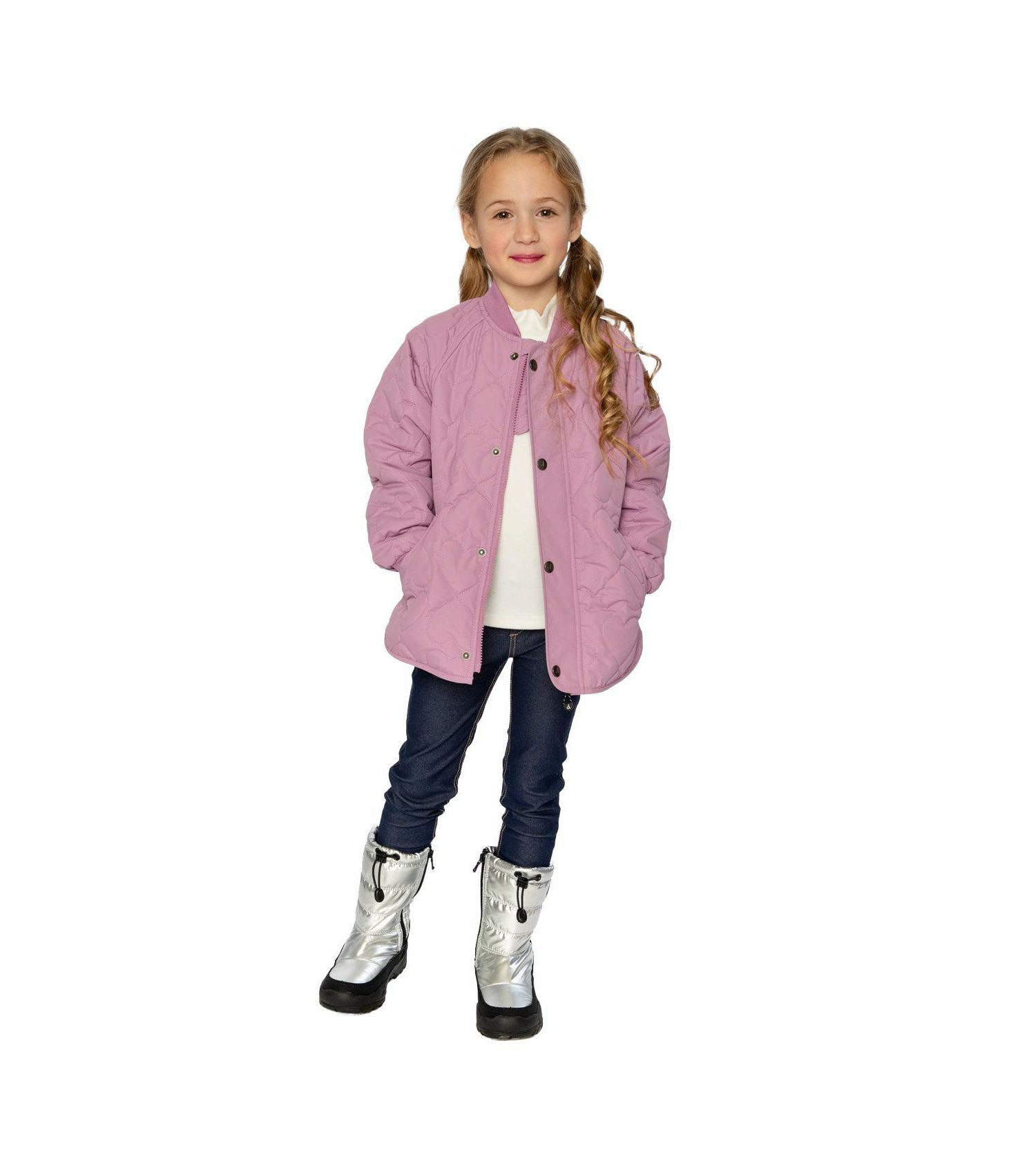 Little and Big Girl 6-14 Quilted Raglan Sleeve Jacket Mauve