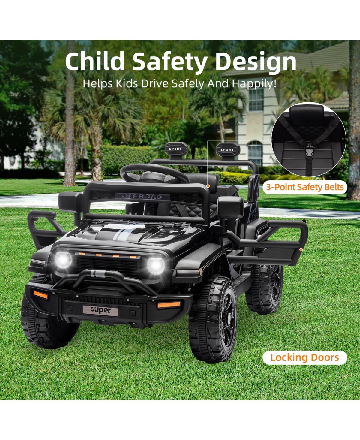 homfan 12V Ride On Truck with Remote Control and Led Headlights, Ages 3-5