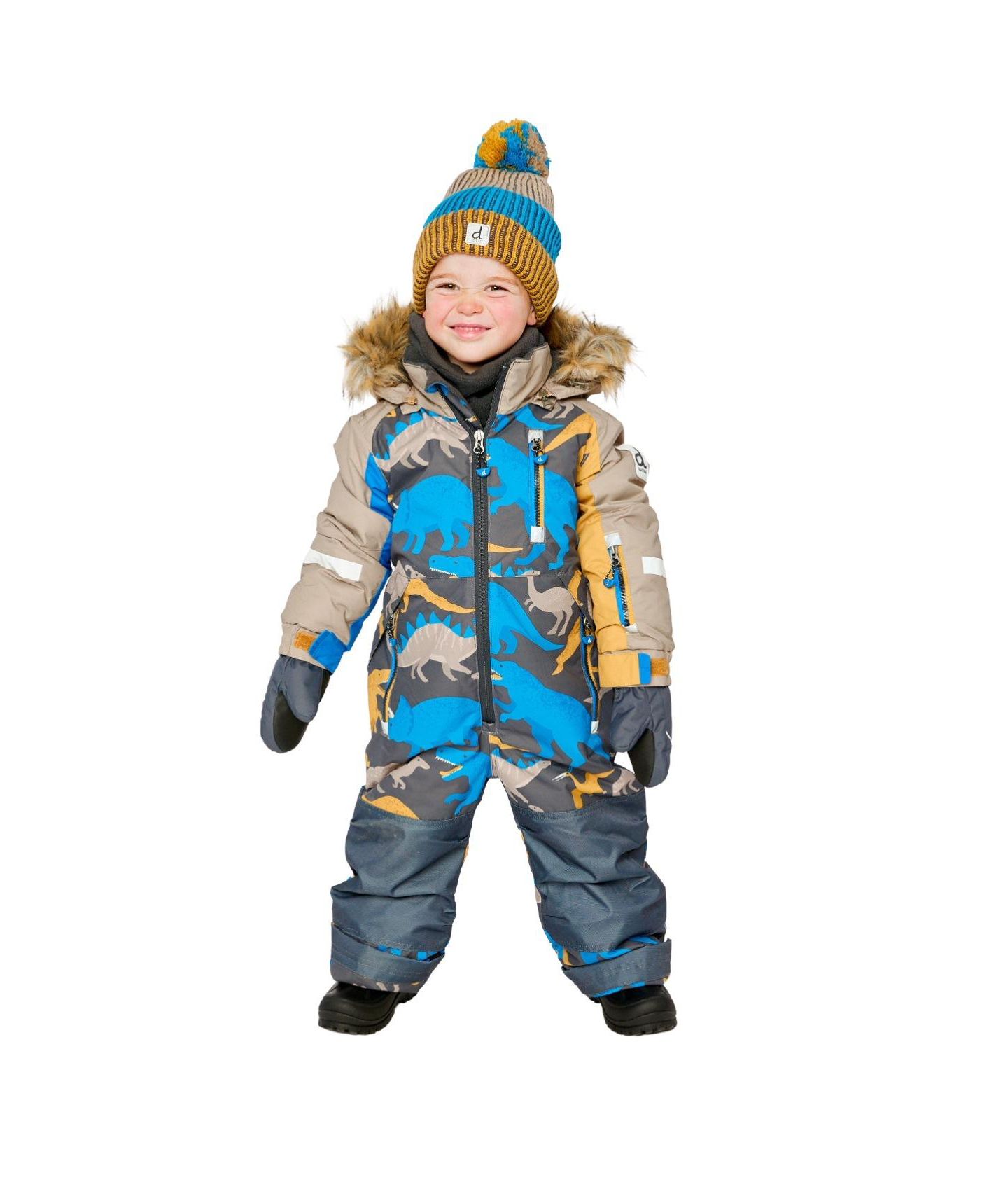 Комбинезон Deux par Deux One Piece Play Snowsuit Dinosaur Print для мальчиков-малышей, цвет: Серый / Синий — фото 4