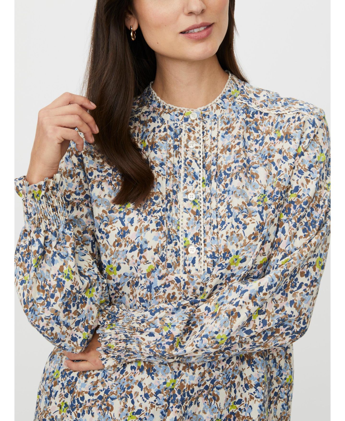Женская блузка Masai Copenhagen MaDionelle Floral Mandarin Collar Long-Sleeve, цвет: Синий — фото 6