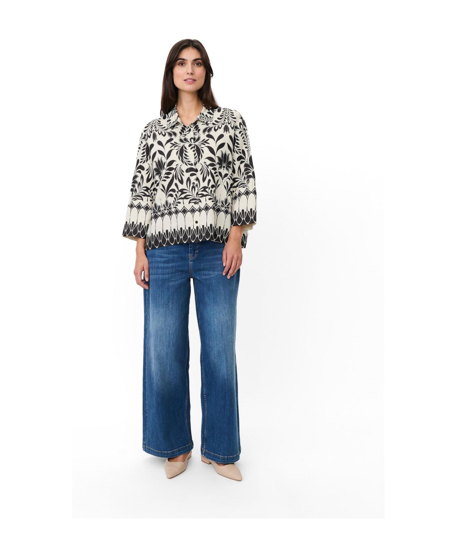 Women's Maisolde Garden Floral Boxy-Fit 3/4-Sleeve Shirt