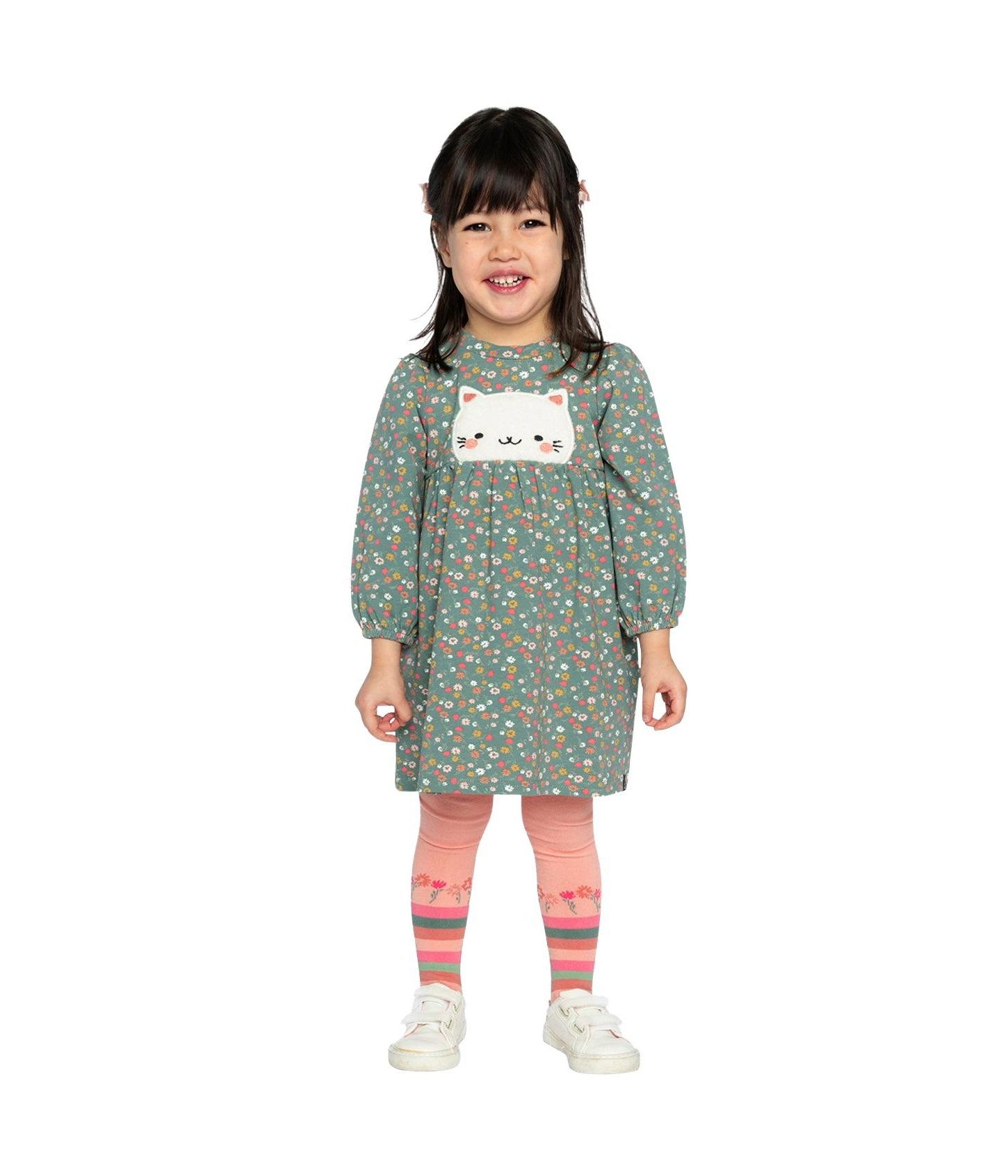 Платье Deux par Deux Cotton Printed Dress для девочек, цвет: Зелёный с принтом — фото 5
