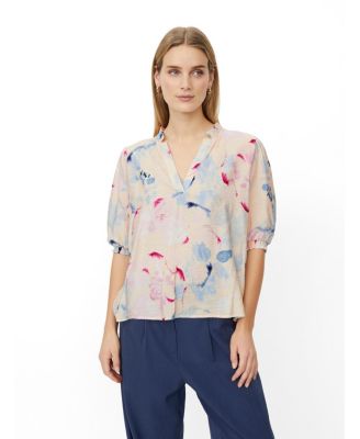Women's MaDanessa Floral-Print V-Neck Ruffle-Trim Blouse