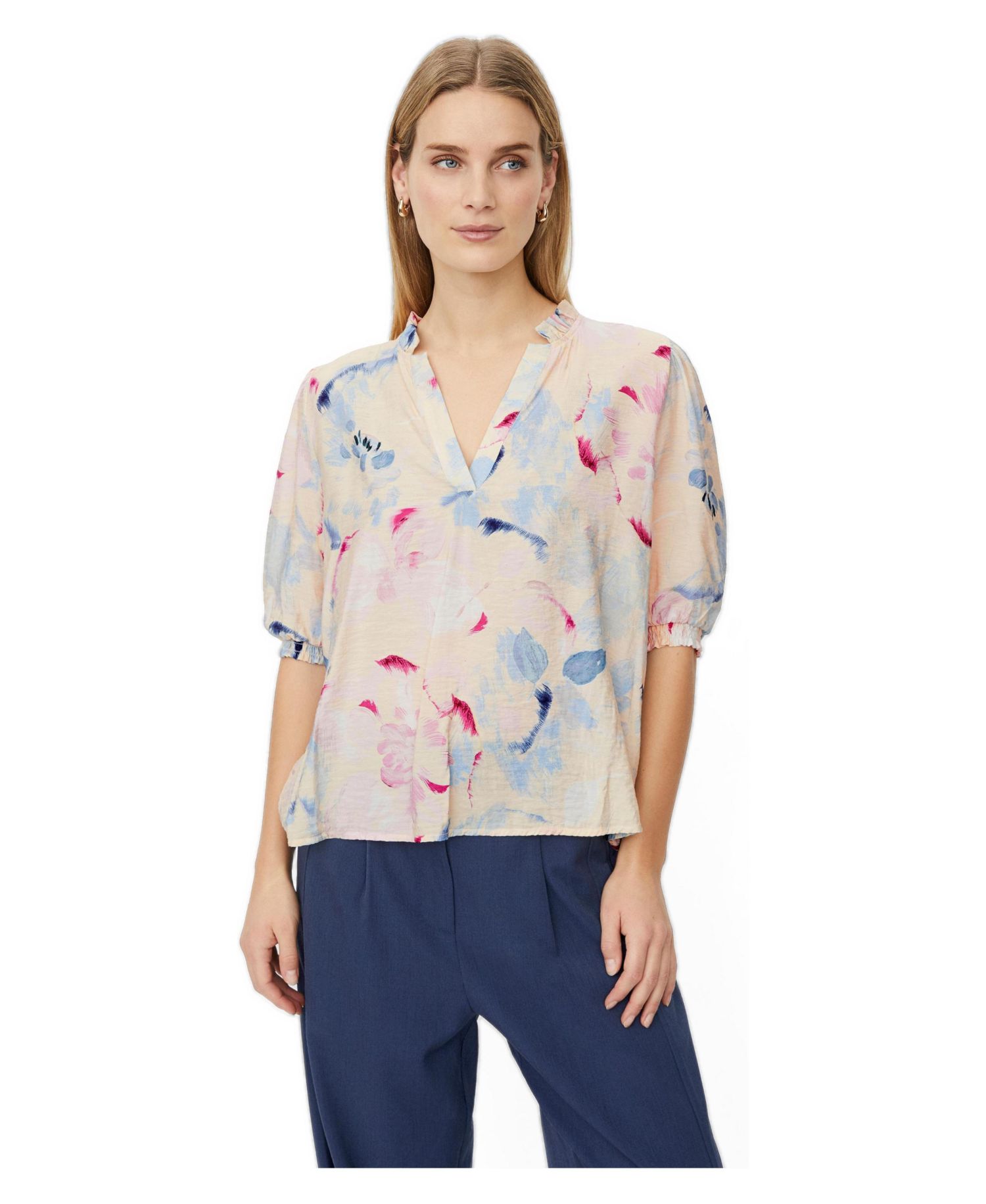 Women's MaDanessa Floral-Print V-Neck Ruffle-Trim Blouse