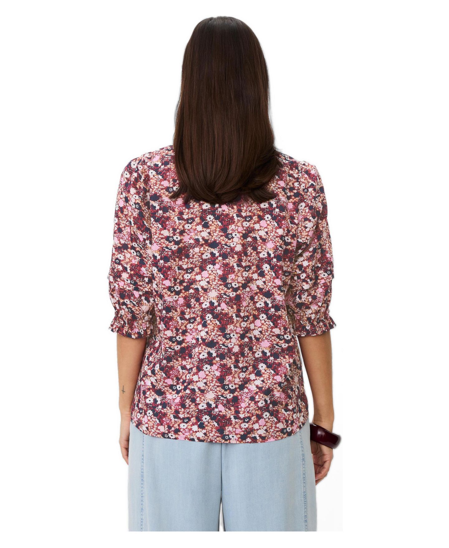 Женская блузка Masai Copenhagen Mabrenitha Floral-Print Mandarin Collar 3/4-Sleeve, цвет: Свекольный красный — фото 3