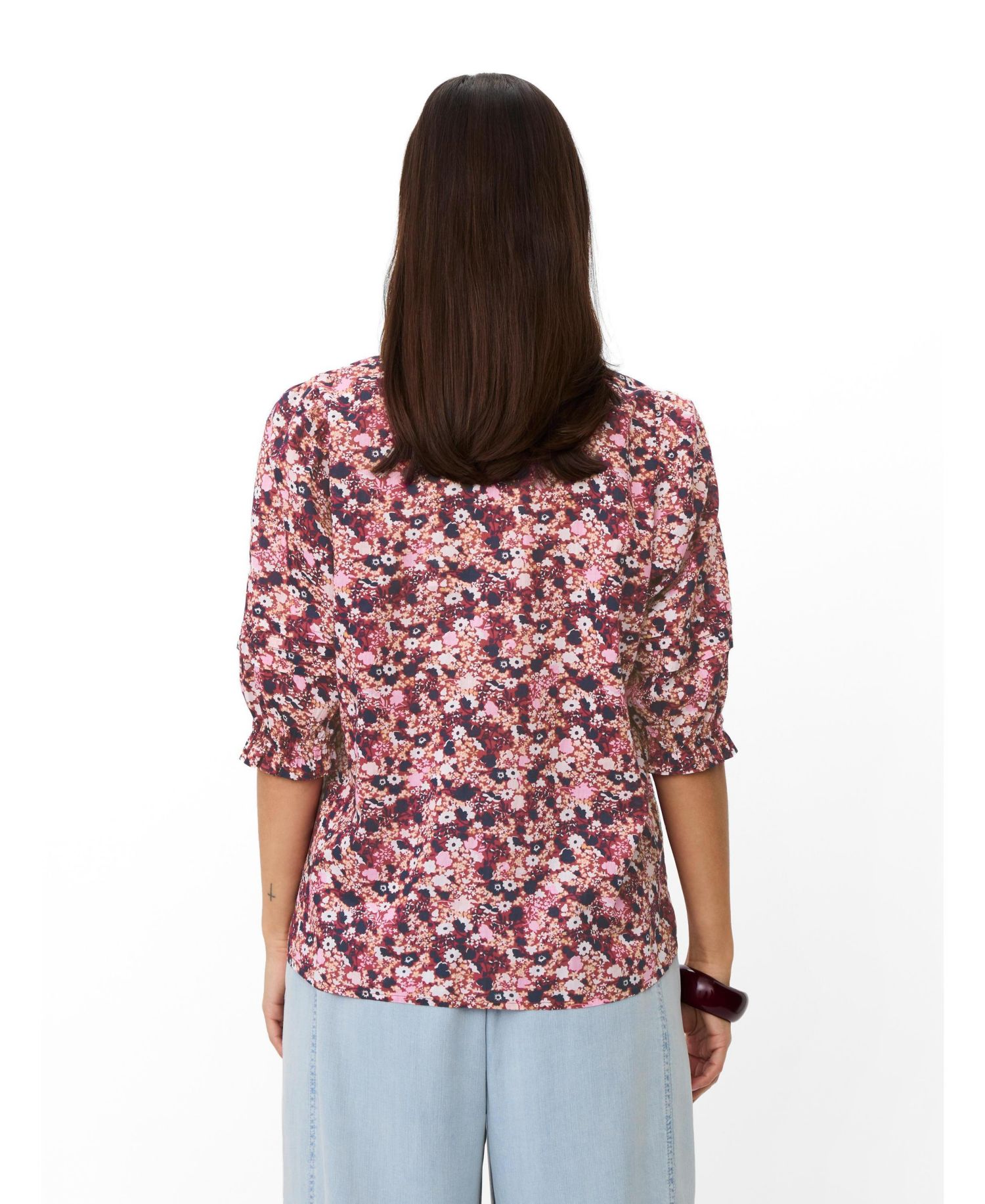 Women's Mabrenitha Floral-Print Mandarin Collar 3/4-Sleeve Blouse