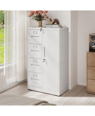 Vertical Steel File Cabinet with Lock, 4 Drawers, 1 Door