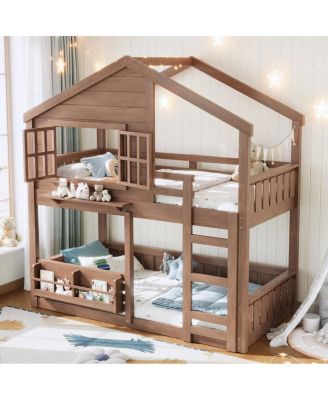 Bunk Bed With Bookshelf and Safety Rail