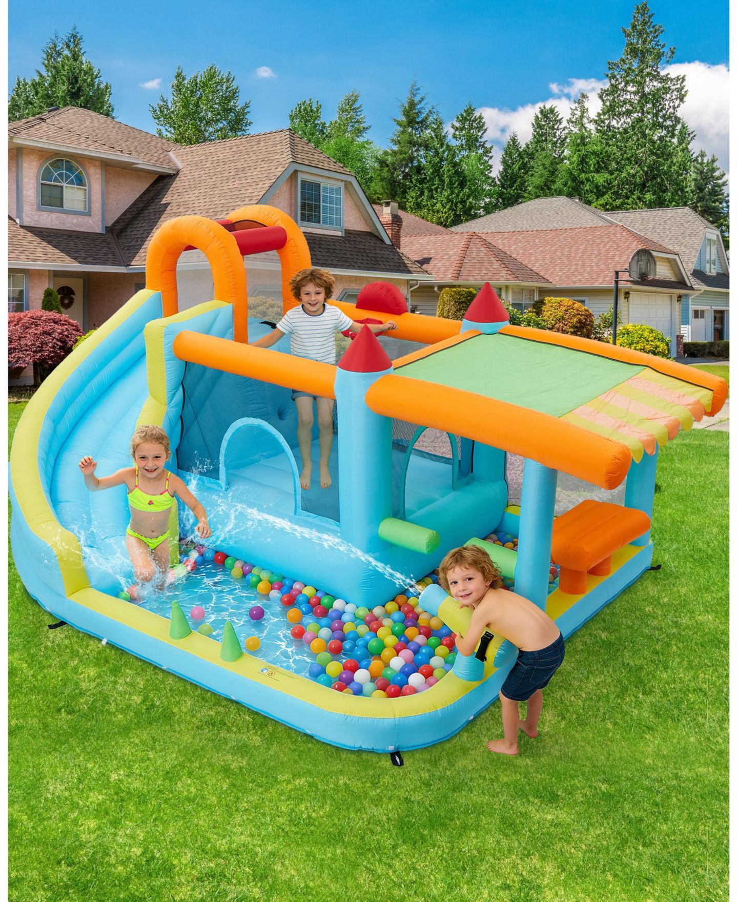 Детская игрушка homfan 12-in-1 Inflatable Bounce House With Slide and Water Play, For 2-8 Kids, от 3 лет, цвет: Синий — фото 8