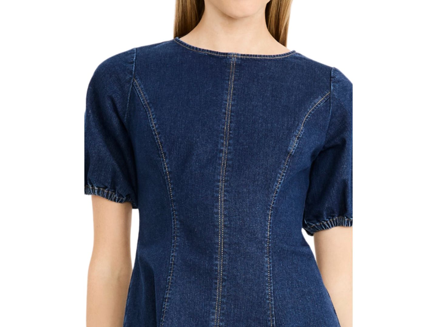 Женское платье Maggy London Puff-Sleeve A-Line Denim Dress, цвет: Тёмная варка — фото 3
