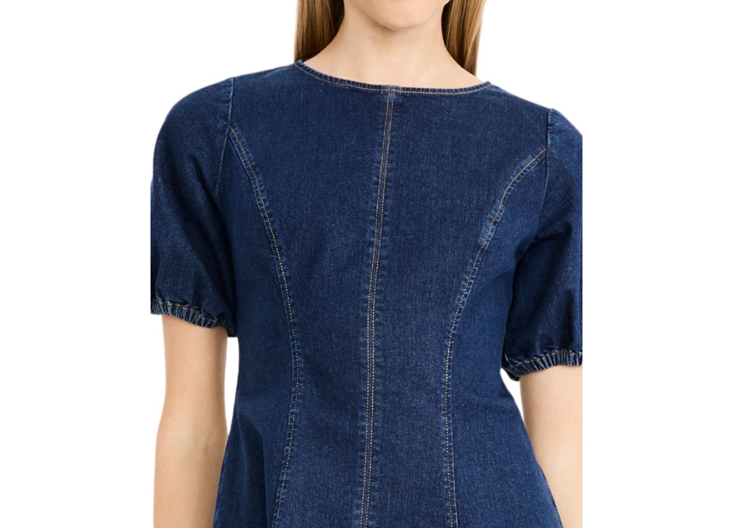 Women's Puff-Sleeve A-Line Denim Dress