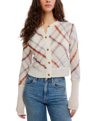Women's Highland Mist Plaid Crop Cardigan