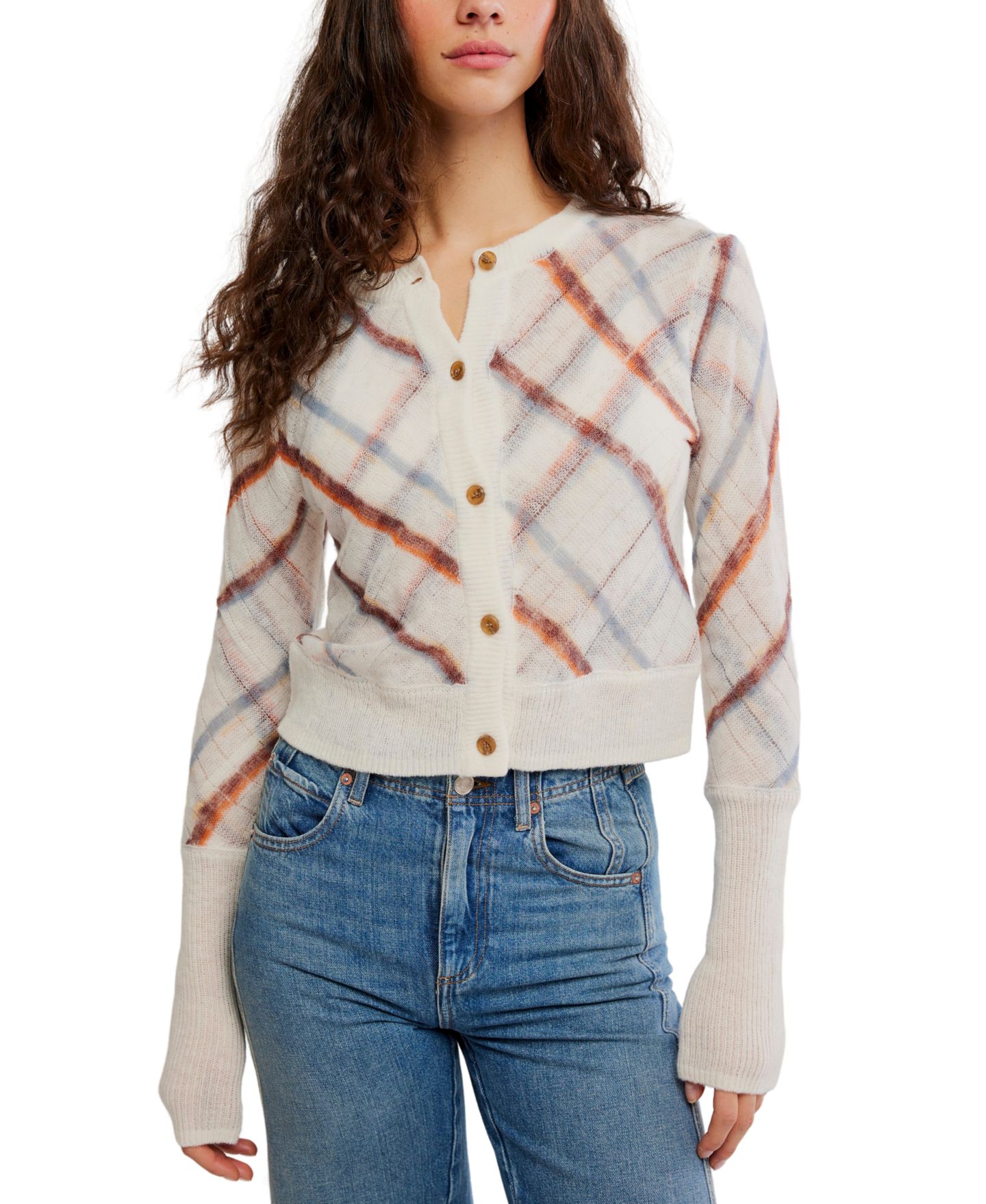Женский кардиган Free People Highland Mist Plaid Crop Cardigan, цвет: Туманный комбинированный — фото 1