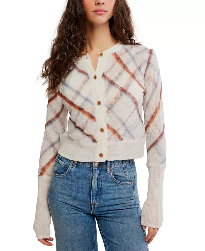 Women's Highland Mist Plaid Crop Cardigan