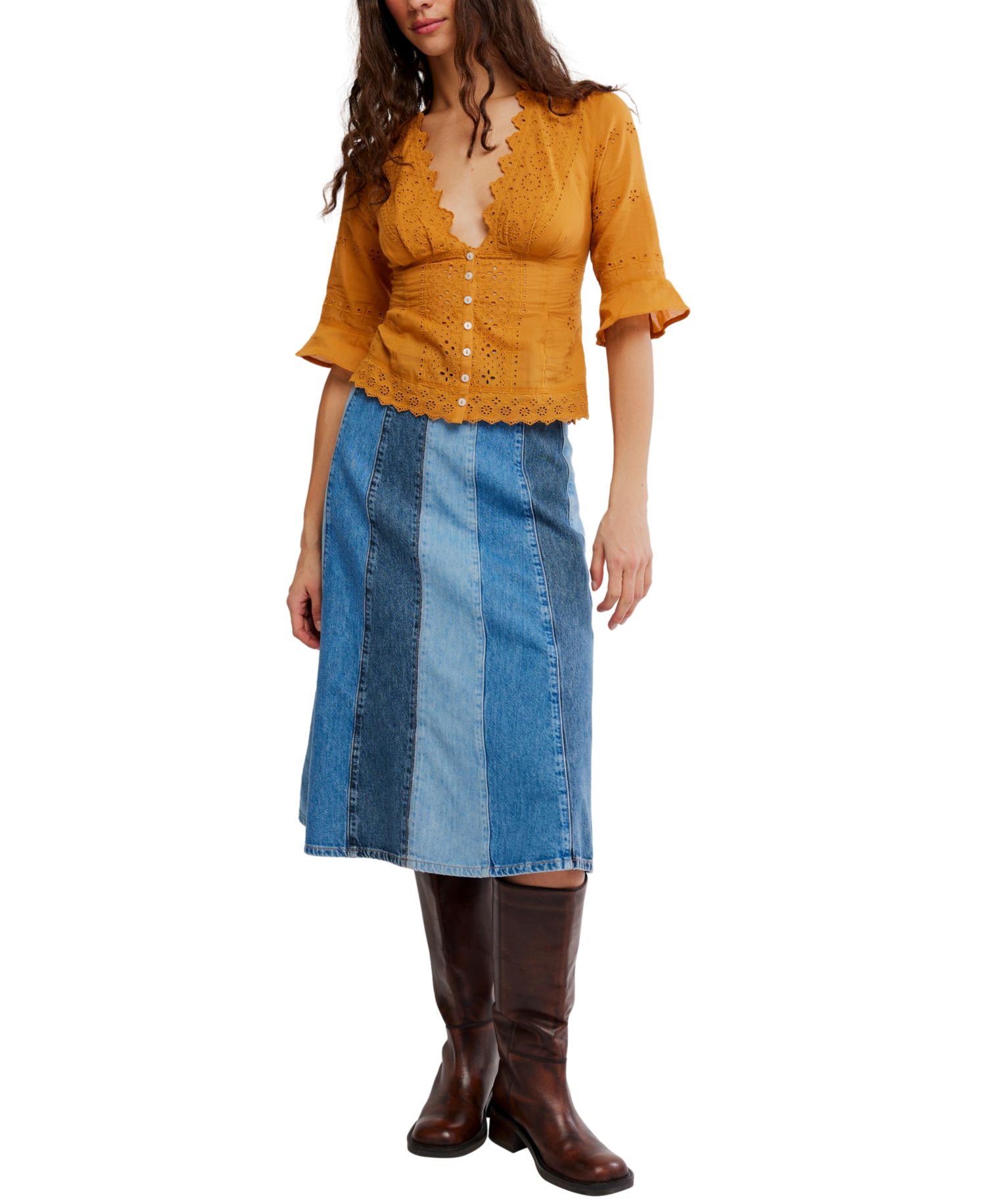 Women's Salone Eyelet V-Neck 3/4-Sleeve Top
