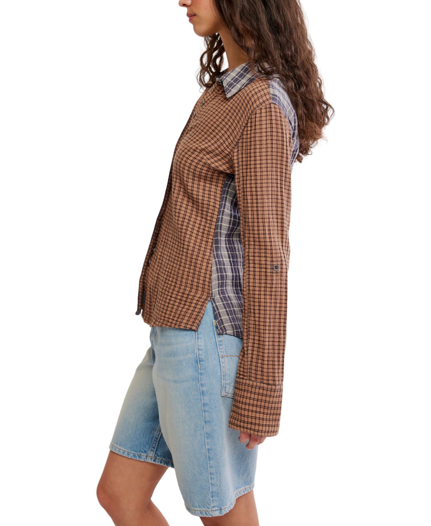 Women's Benny Slim Plaid Paint-Splatter Long-Sleeve Blouse