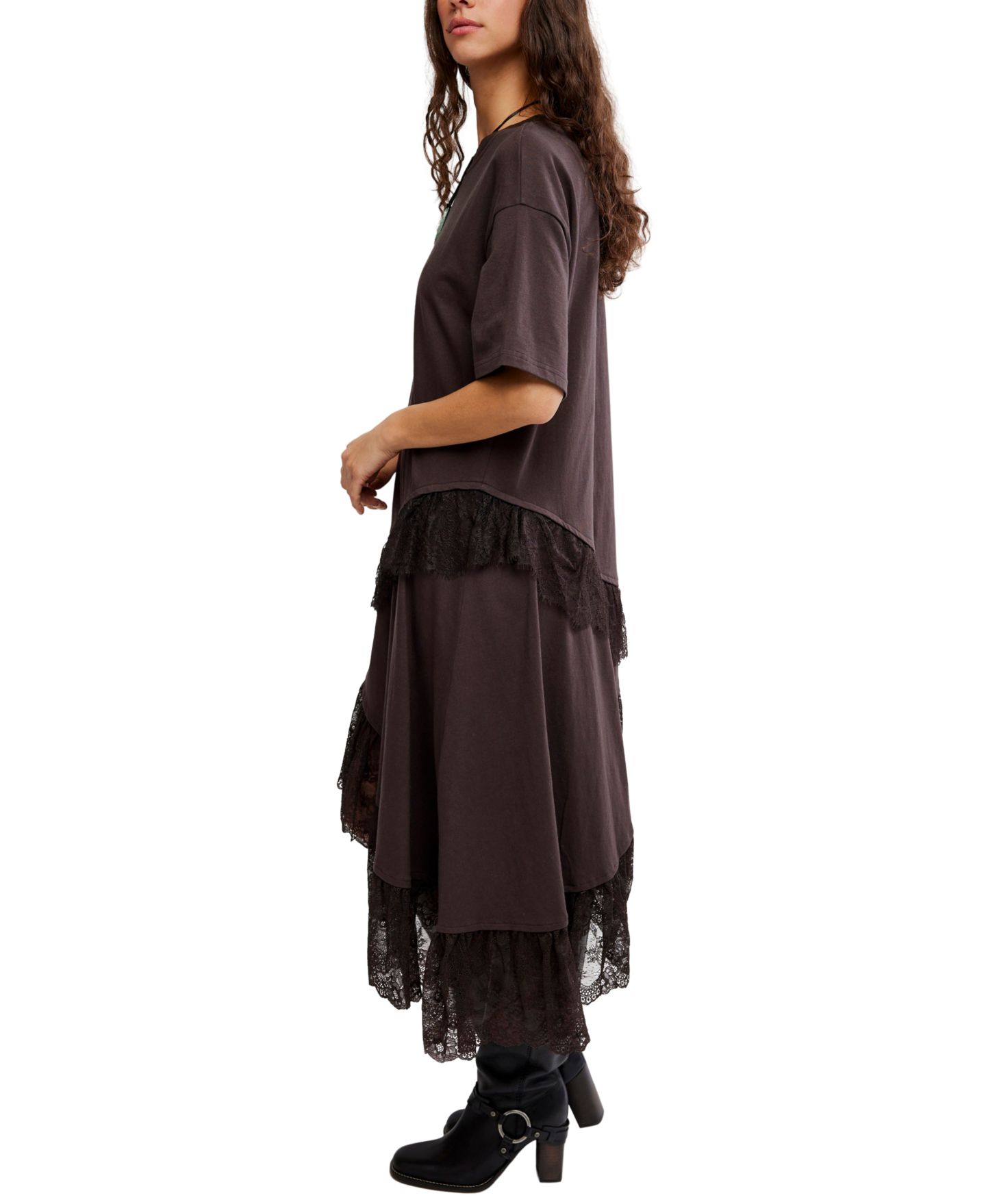 Женская футболка Free People Lace Layered Asymmetrical-Hem, цвет: Deep Fudge — фото 2