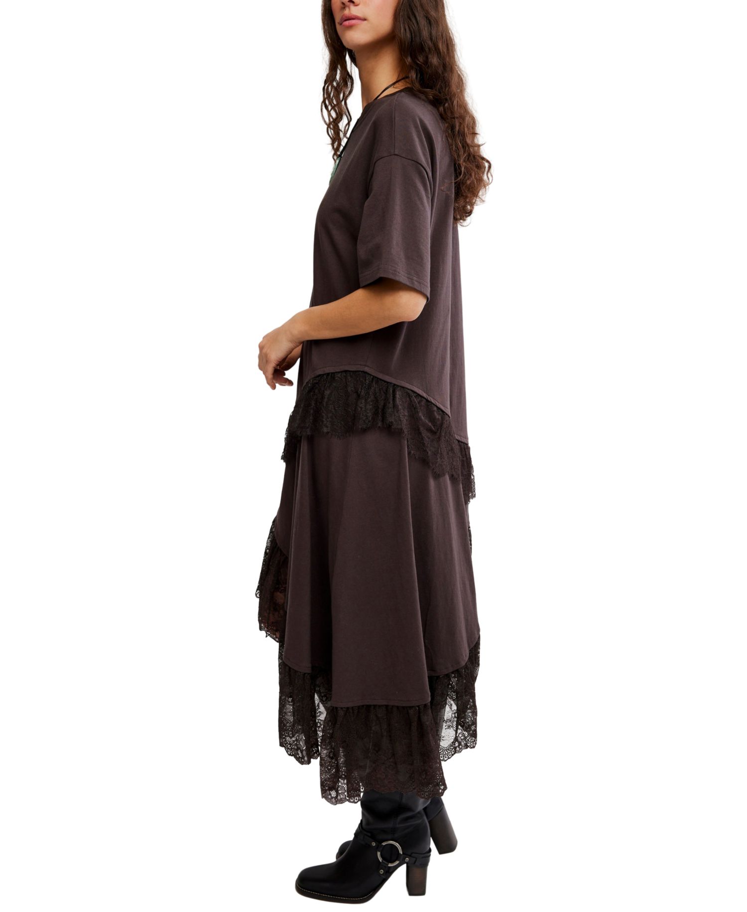 Women's Lace Layered Asymmetrical-Hem T-Shirt