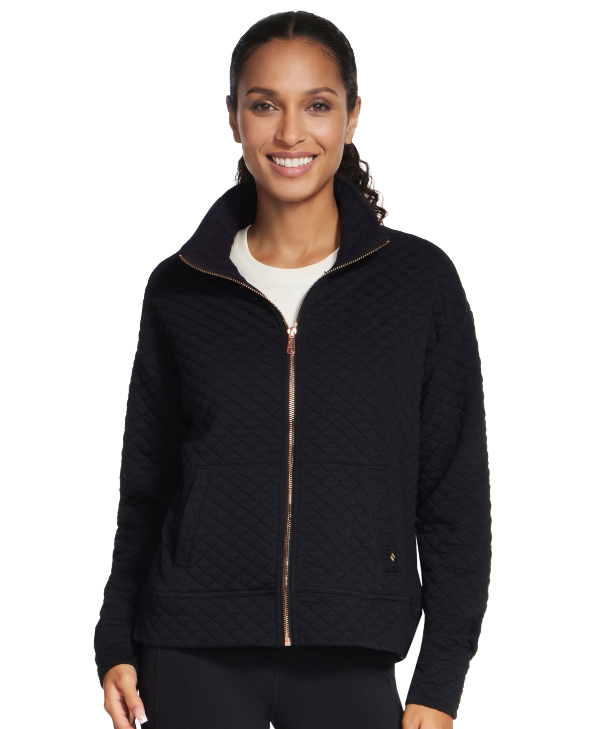 Skechers Women's Go Walk Diamond Quilted Full-Zip Mock-Neck Jacket - Black