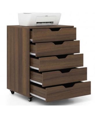 5-Drawer Mobile File Cabinet with Lockable Casters, Walnut