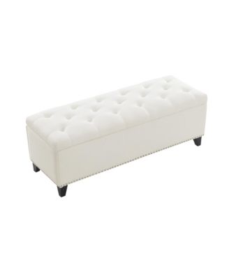 47.5-Inch Storage Ottoman Bench with Safety Hinge and Button-Tufted Linen Upholstery