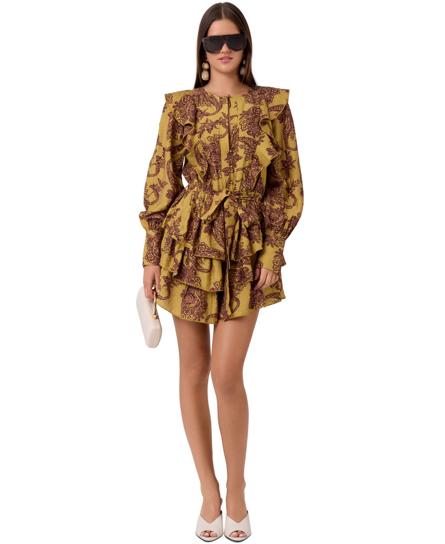Women's Florence Paisley-Print Ruffle Long-Sleeve Mini Dress