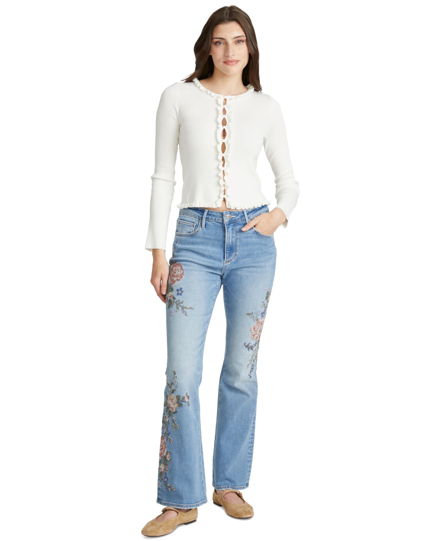 Women's Mila x Natura Needlepoint Mid-Rise Floral Bootcut Jeans