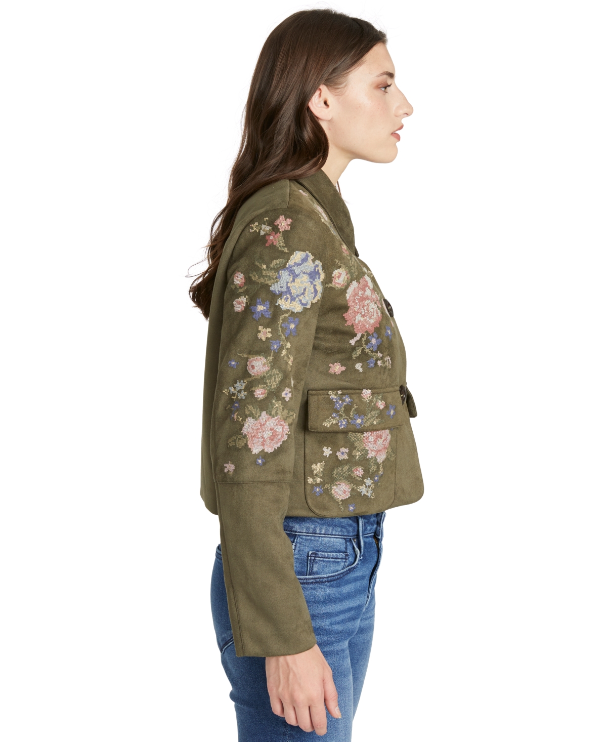 Driftwood Women's Embroidered Button-Front Collared Jacket