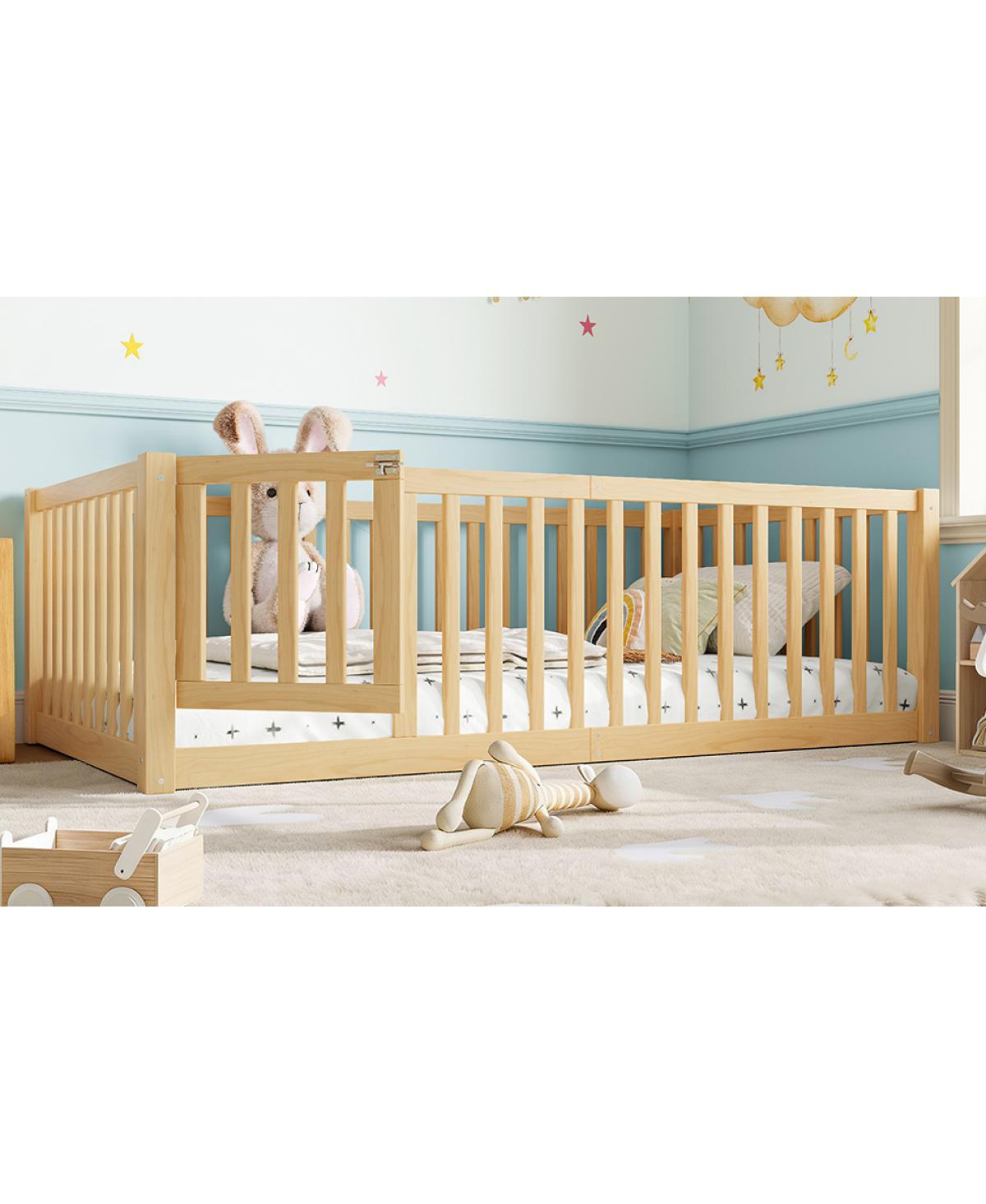 Streamdale Furniture Twin Size Bed Floor Bed with Safety Guardrails and Door for Kids