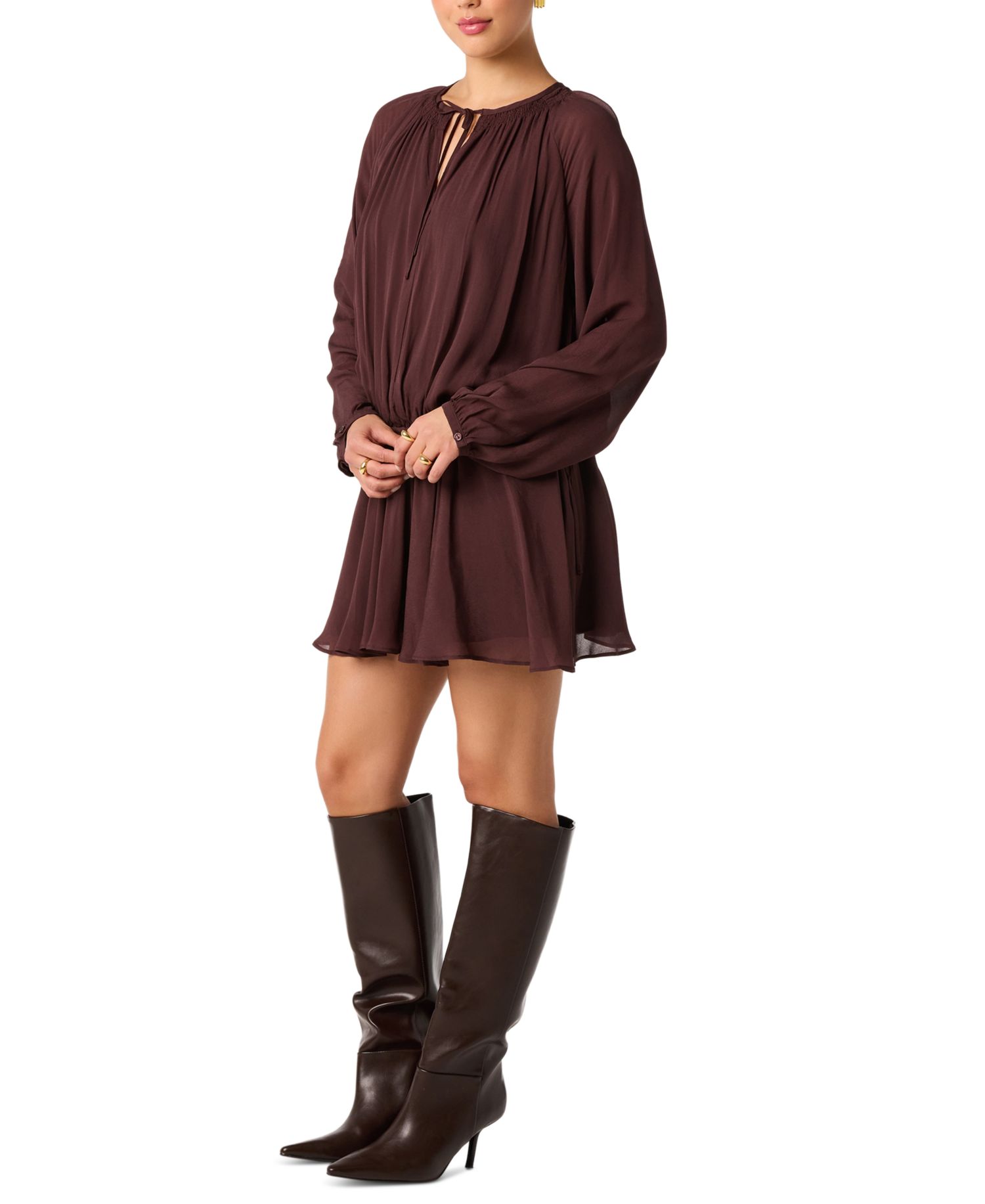 Women's Stacey Long-Sleeve Tie-Neck A-Line Dress