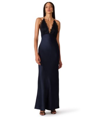 Women's Lace Satin V-Neck Dress