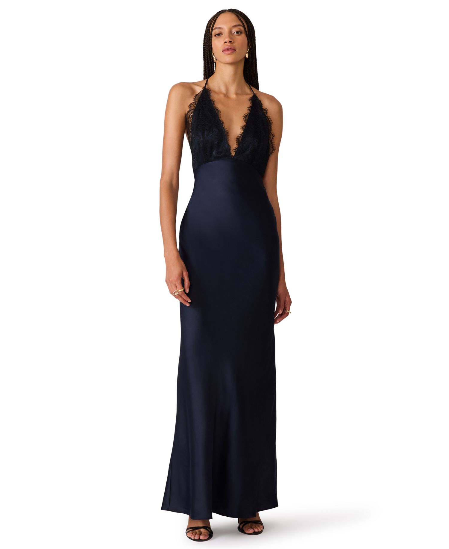 Women's Lace Satin V-Neck Dress