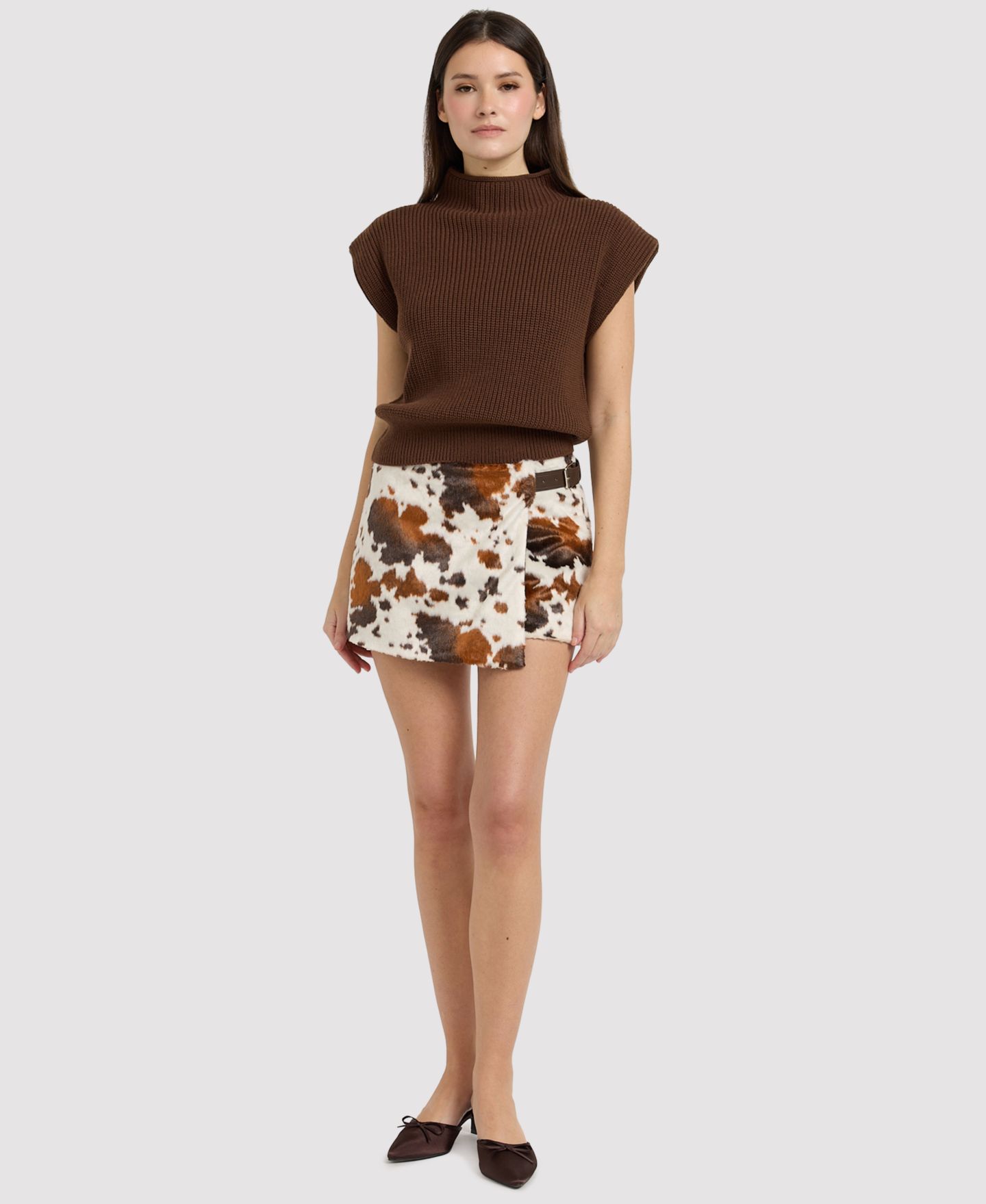 Женская юбка-шорты En Saison Yumi Animal-Print Wrap Mini Skort, цвет: Коричневый разноцветный — фото 2