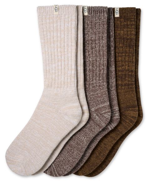 Носки Slouchy, средней высоты, в рубчик, 3 предмета — UGG, цвет: Кедровый / Кофейный