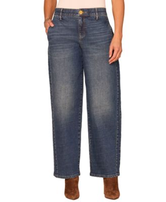 Petite High-Rise Barrel Leg Cotton-Blend Jeans