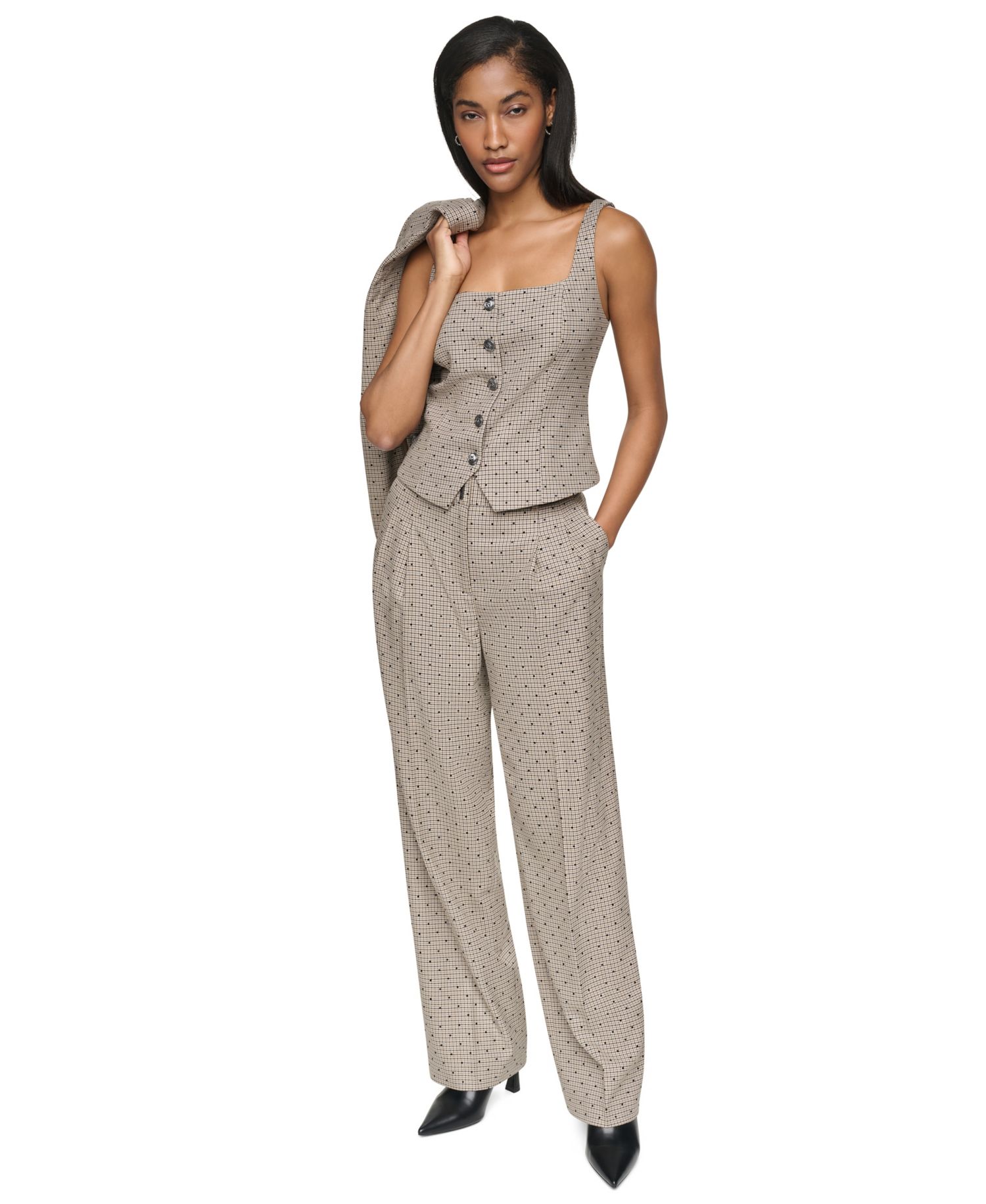 Women's Embellished Houndstooth Square Neck Vest