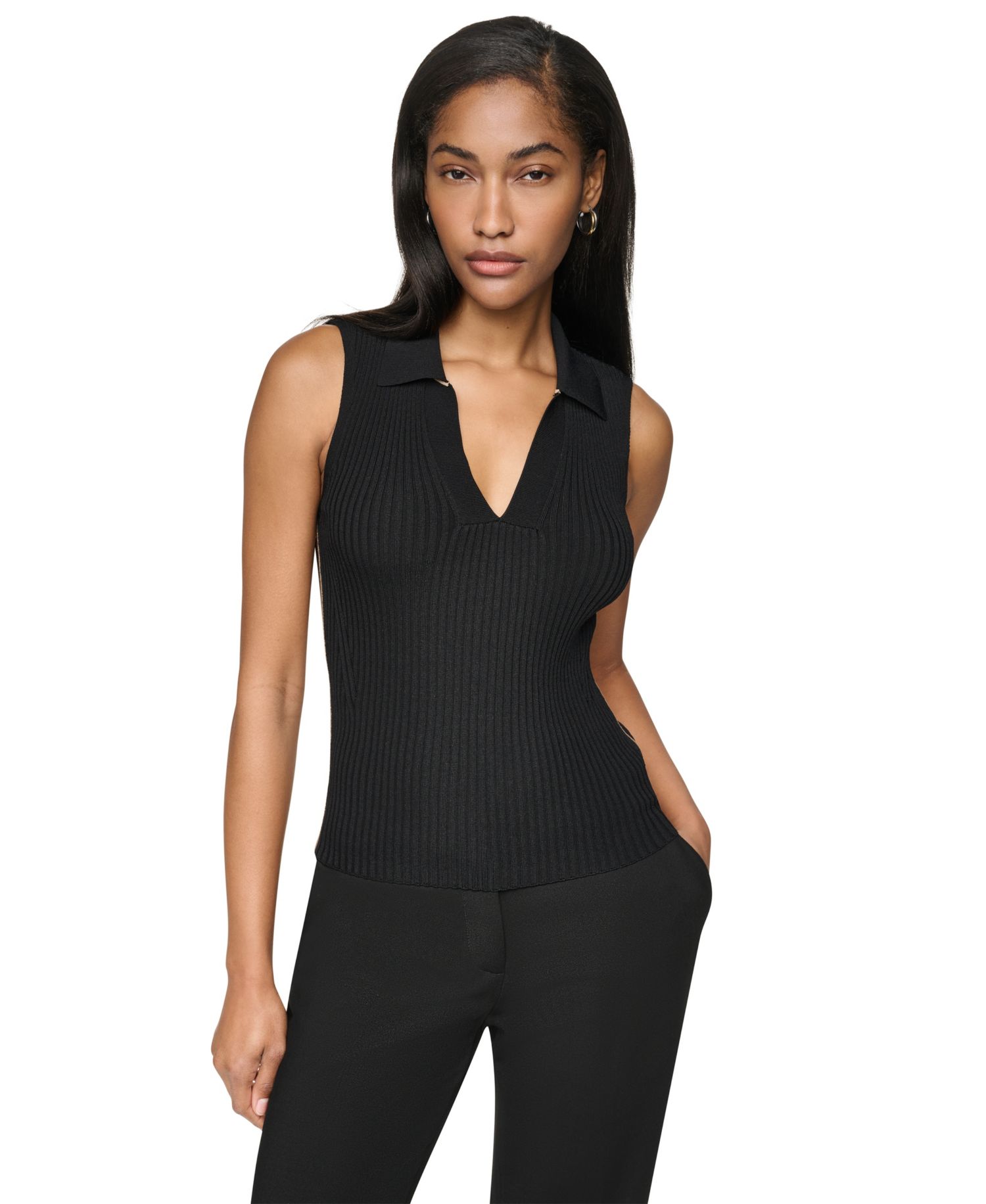 Women's Collared V-Neck Ribbed Knit Sweater