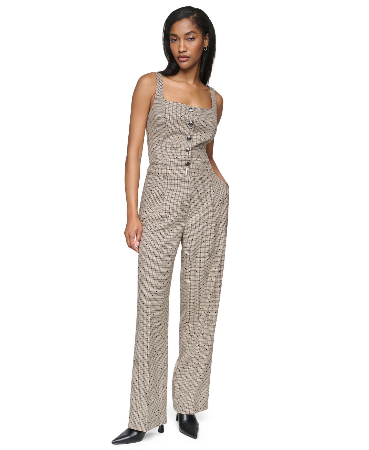 Женские брюки DKNY High-Rise Straight-Leg Full-Length Pants, Regular & Petite, цвет: Чёрный разноцветный — фото 2