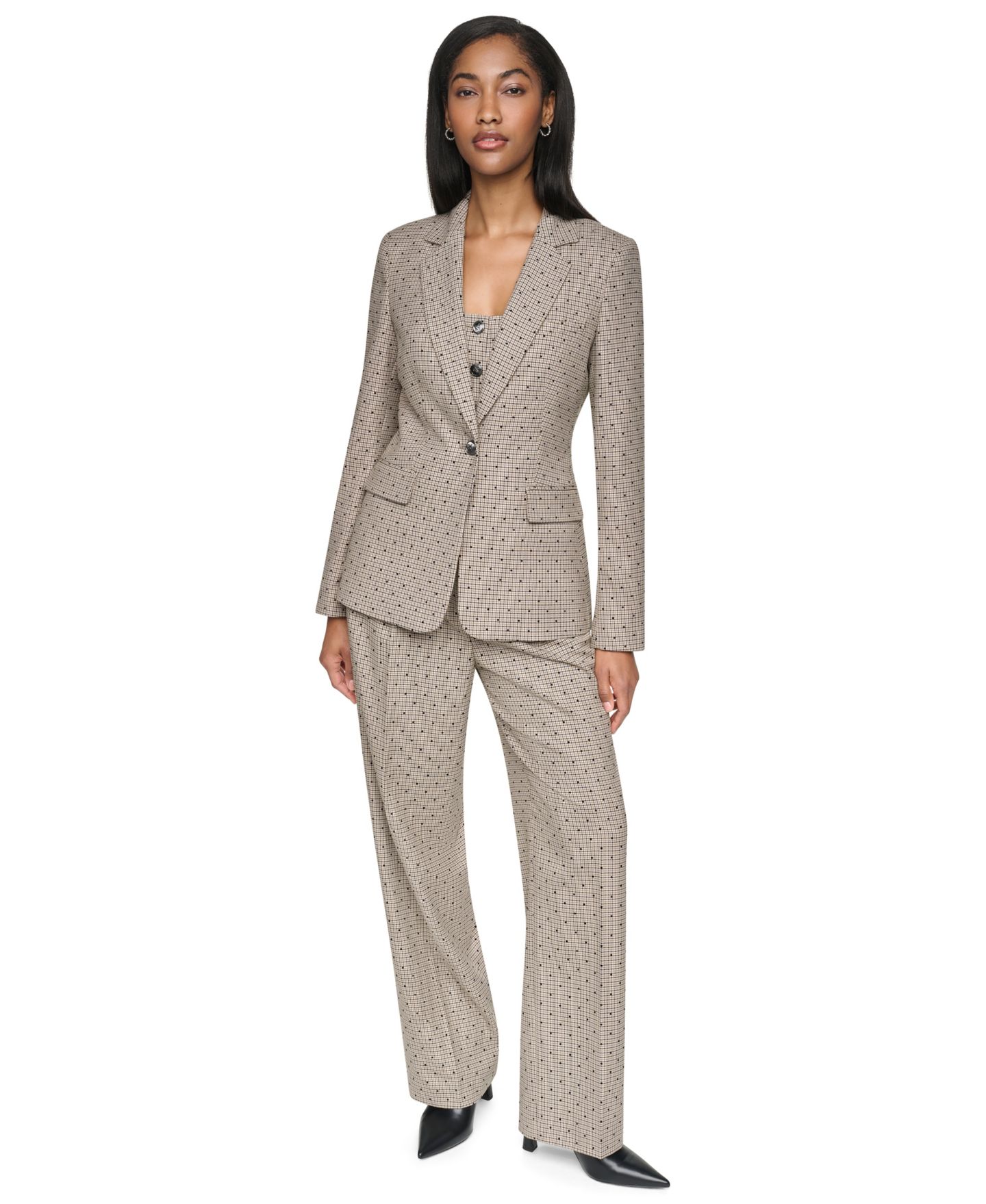 Женский пиджак DKNY Embellished Houndstooth Blazer, Regular & Petite, цвет: Чёрный разноцветный — фото 3